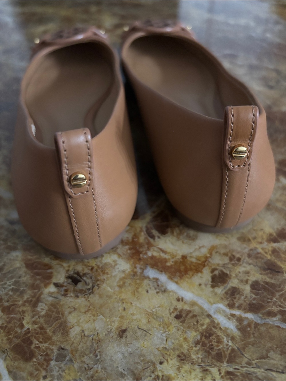 Tory Burch Cognac Leather Logo Ballet Flats - Picture 3 of 7